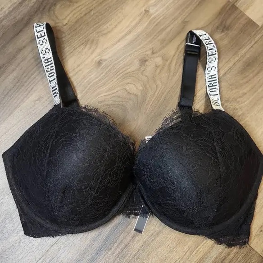 Victoria's Secret Black Lace Bra with Logo Straps